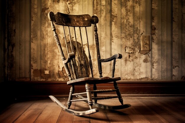 Foto vecchia sedia a dondolo nella stanza in stile vintage generato