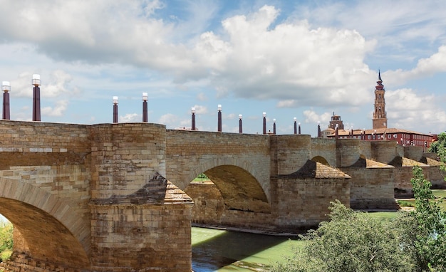 Old Roman bridge in Zaragoza, Spain