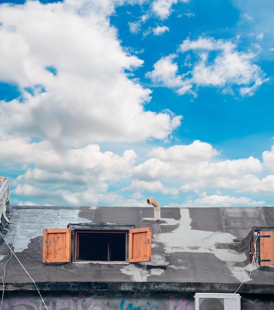 Old roof under a cloudy sky