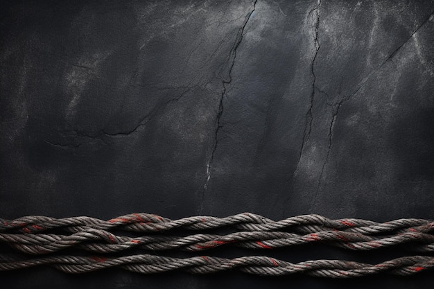 Old rope on black stone surface darK background