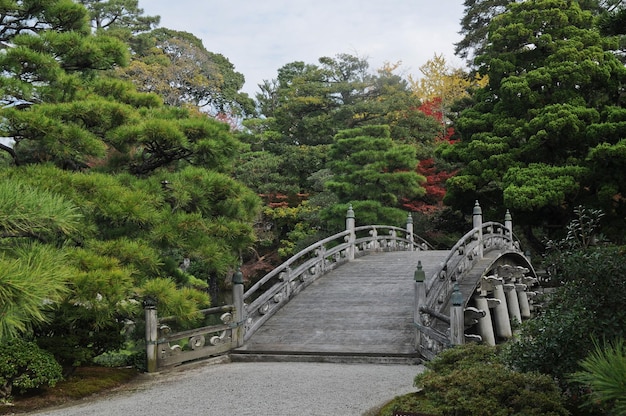 秋の古い王室の日本の石の橋