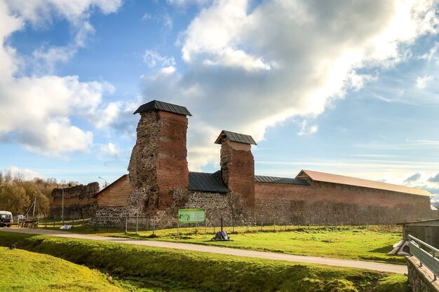 Old ruined building of red brick.