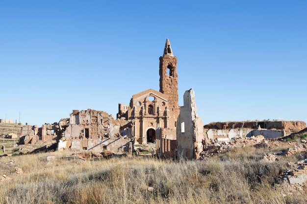 Old ruined church in the old town of Belchite in the province of Zaragoza Autonomous Community of Aragon Spain