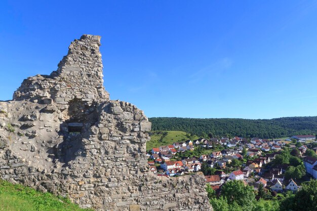 Old ruins against clear blue sky