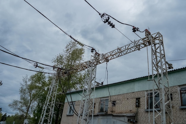 Old rural railway highvoltage electrical substation