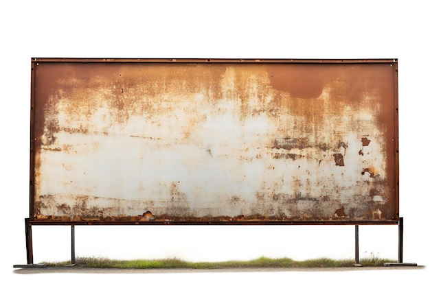Old rusted metal blank billboard advertisement on white background