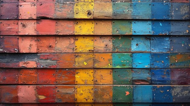 Old rustic planks on rainbow painting colors