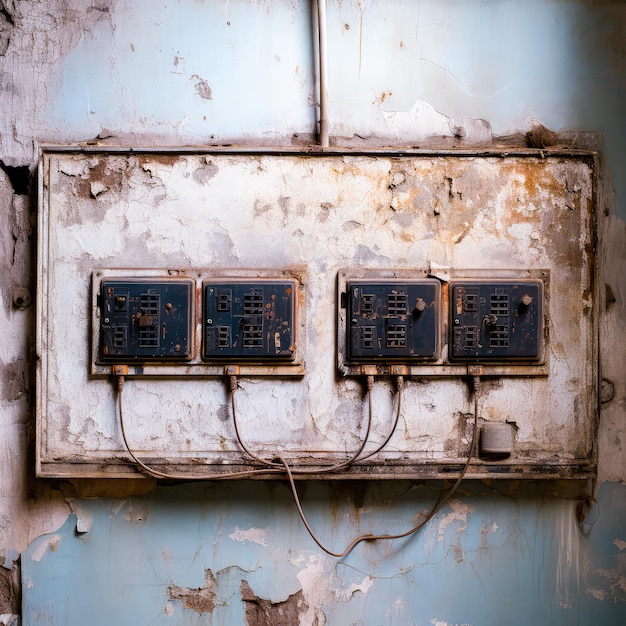 Старая деревенская винтажная стена с современным электронным устройством в легкой ретро интерьерной обстановке