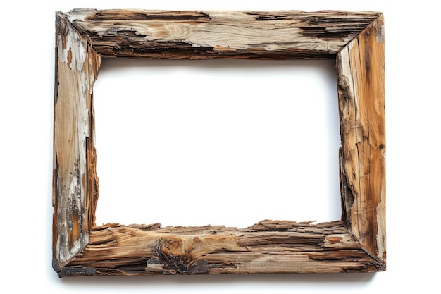 Old rustic wooden frame cut out in white