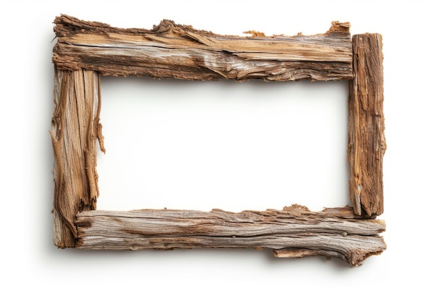 Old rustic wooden frame cut out in white