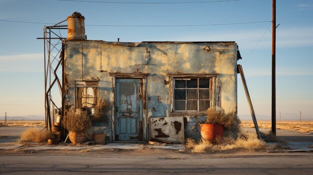 Photo an old rusting store on the side of the road