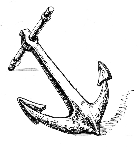 Premium Photo | Old rusty anchor. ink black and white drawing