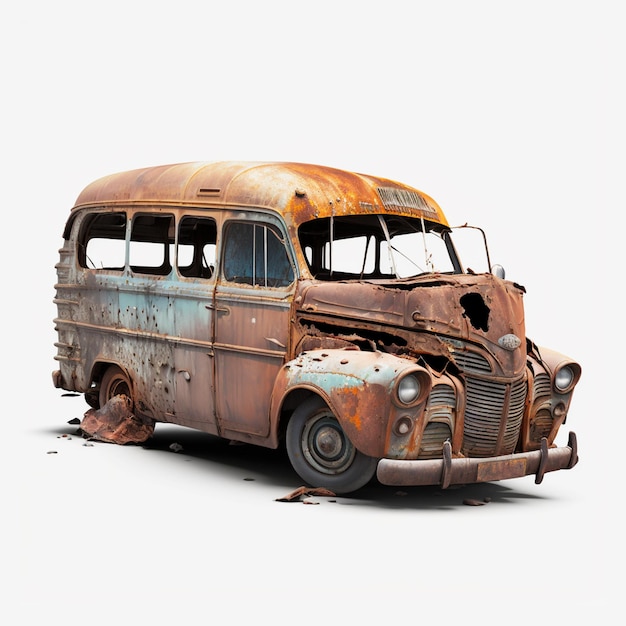 An old rusty bus with the word ford on the front.