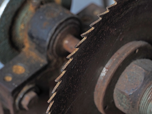 Old and rusty circular saw with teeth close-up