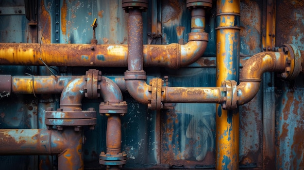 Old rusty metal pipes of an industrial plant