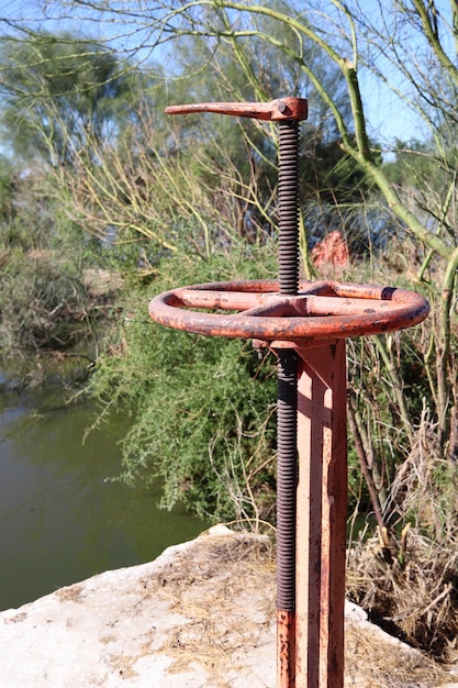 An old rusty pond valve