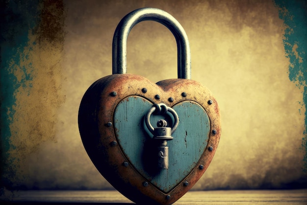 Old rusty red padlock heart romantic art