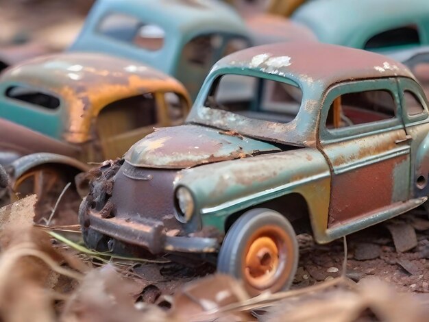 Photo a old rusty toy cars broken vintage style