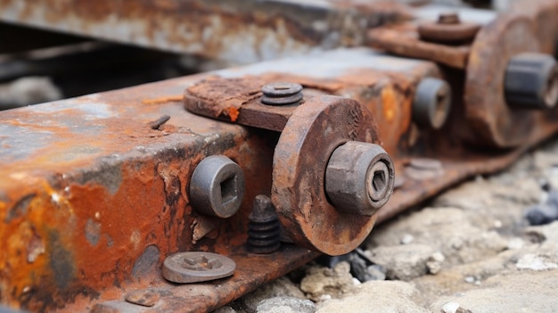 Old rusty train track bolts