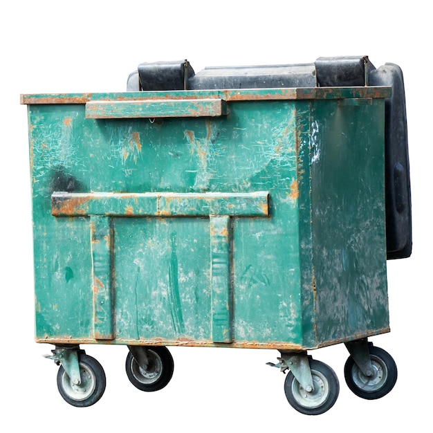 An old and rusty wheeled trash can Isoleted