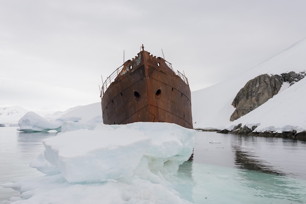 Old rusty wreck in Antarctica