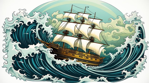 Photo an old sailing ship in the ocean waves ai