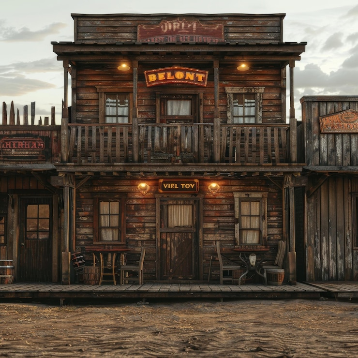 Foto old saloon wild west town building cowboy pub exterior kopieerruimte