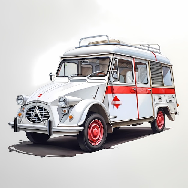old school white Citroen ambulance 1979 detailed drawing