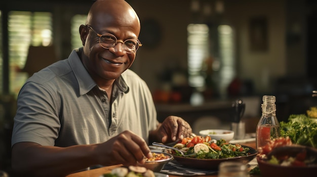 old senior man eating food