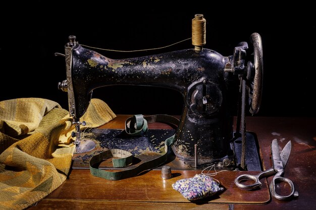 Old sewing machine. Retro equipment and still life.