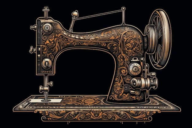 An old sewing machine with a floral pattern on it.