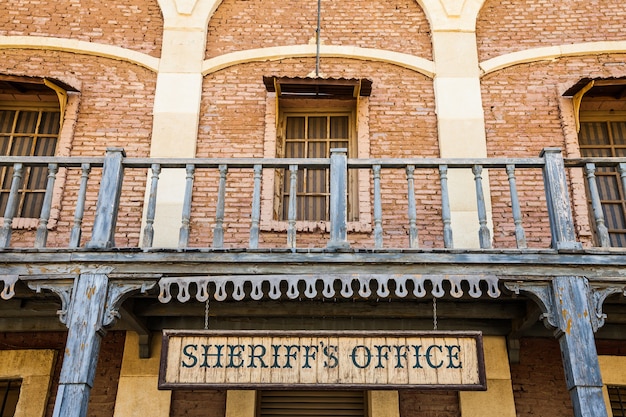 Photo old sheriff office cartel, made of wood, useful for concepts