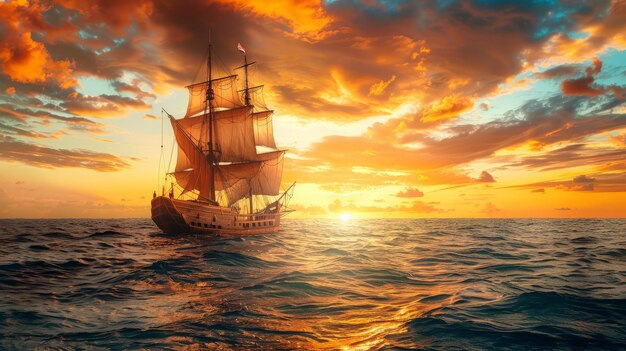 old ship in sea sunset