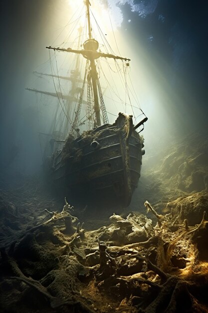 写真 古い船の残骸 ジェネレーティブai