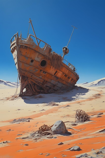 Photo old shipwreck in the dessert