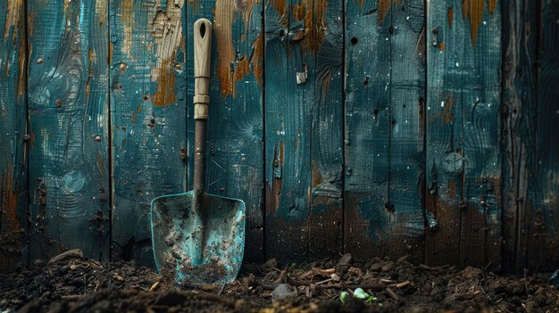 An old shovel near an old fence