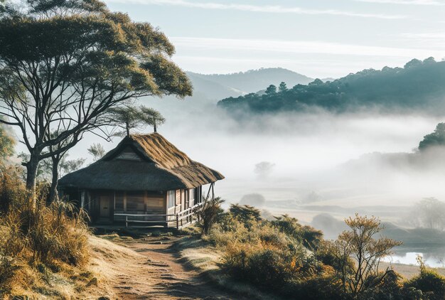 An old small house in the style of a local community in natural territory