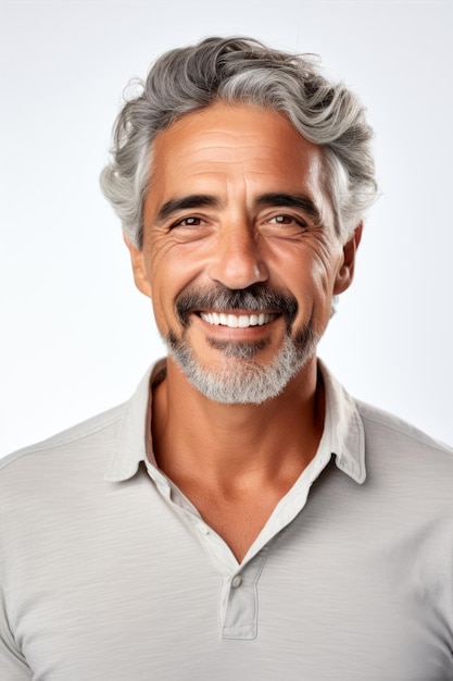 Old smiling senior man portrait wearing polo shirt isolated on white