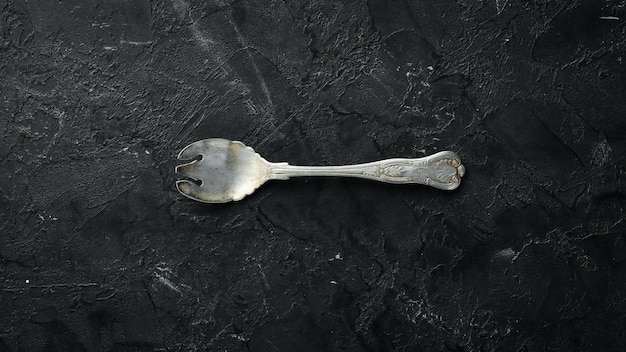 Old spoon Cutlery Top view Free space for your text