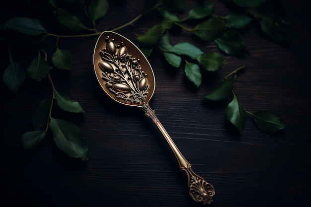 Old spoon on dark table