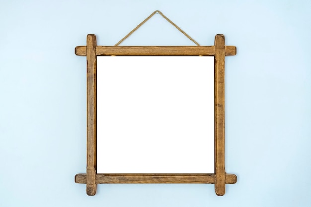 Old square wooden frame with white background Blank picture frame template Space for text