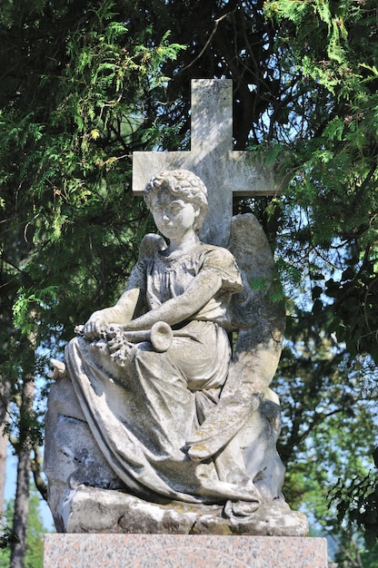 Old statue in Lychakiv Cemetery in Lviv Ukraine