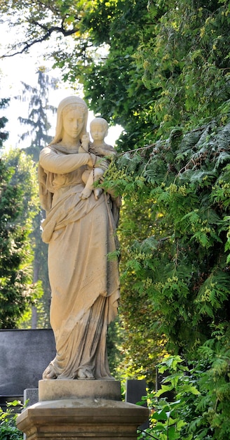 Old statue in Lychakiv Cemetery in Lviv Ukraine