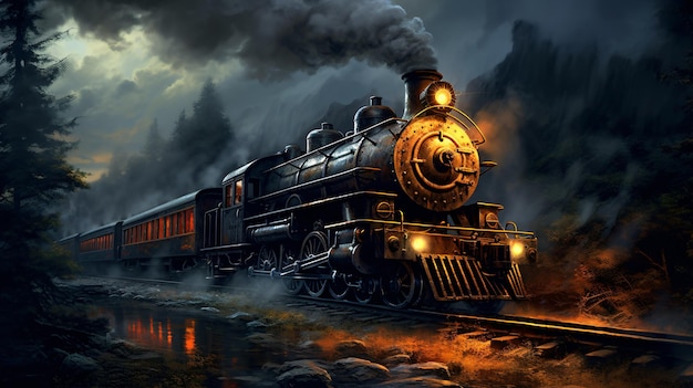 Old steam train vintage grunge background