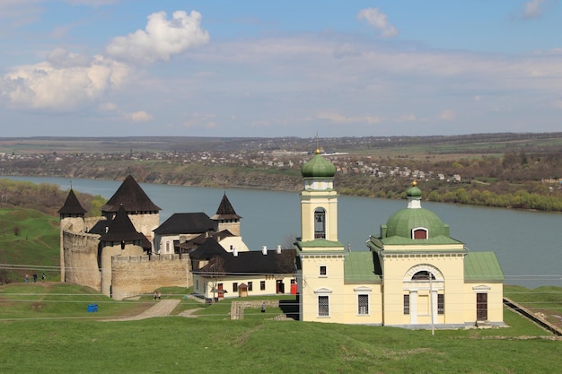 Old stone castle in a green field