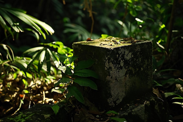 Photo old stone on the ground in the jungle shallow depth of field