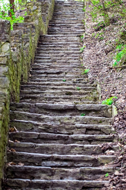 Old stone staircase in the Park close up.