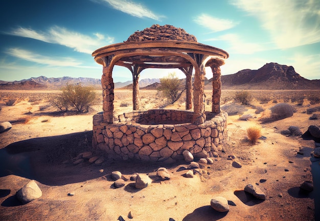 Old stone well in the dry desert water in Africa