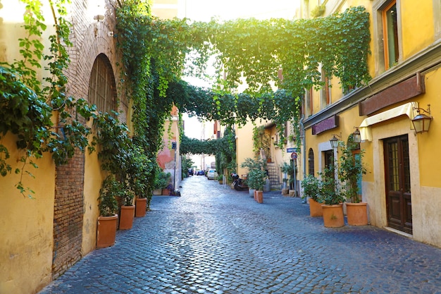 トラステヴェレ、ローマ、イタリアの古い町並み