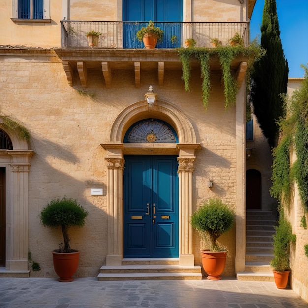 old street with blue shutters and green plants old street in the center of the city of mdina malta